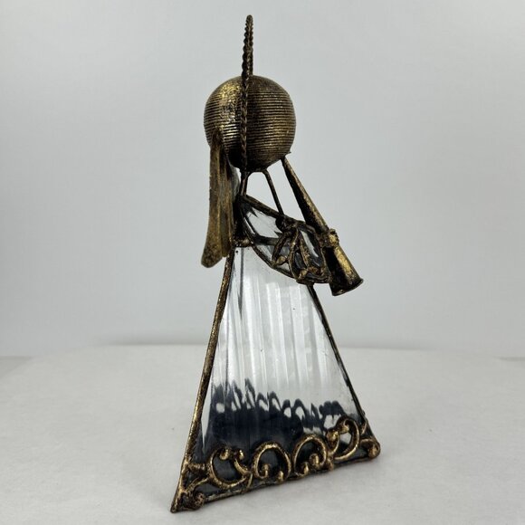 Decorative Angel Votive Candle Holder Metal Art Triangle Figurine With Trumpet - Picture 3 of 11
